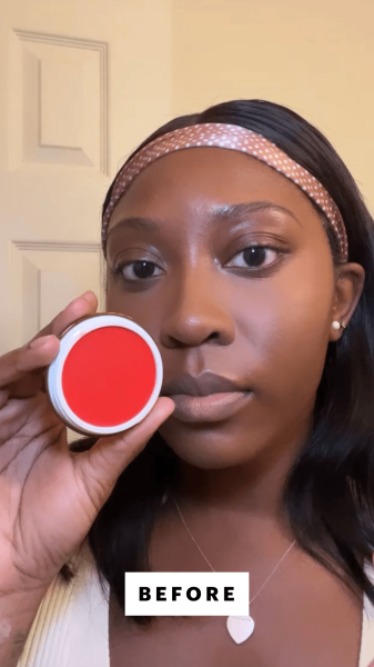 Allure associate beauty editor Annie BlayTettey before applying the Danessa Myricks Beauty Yummy Skin Blurring Balm...