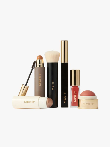 Merit Five Minute Morning in multiple branded components on a light gray background